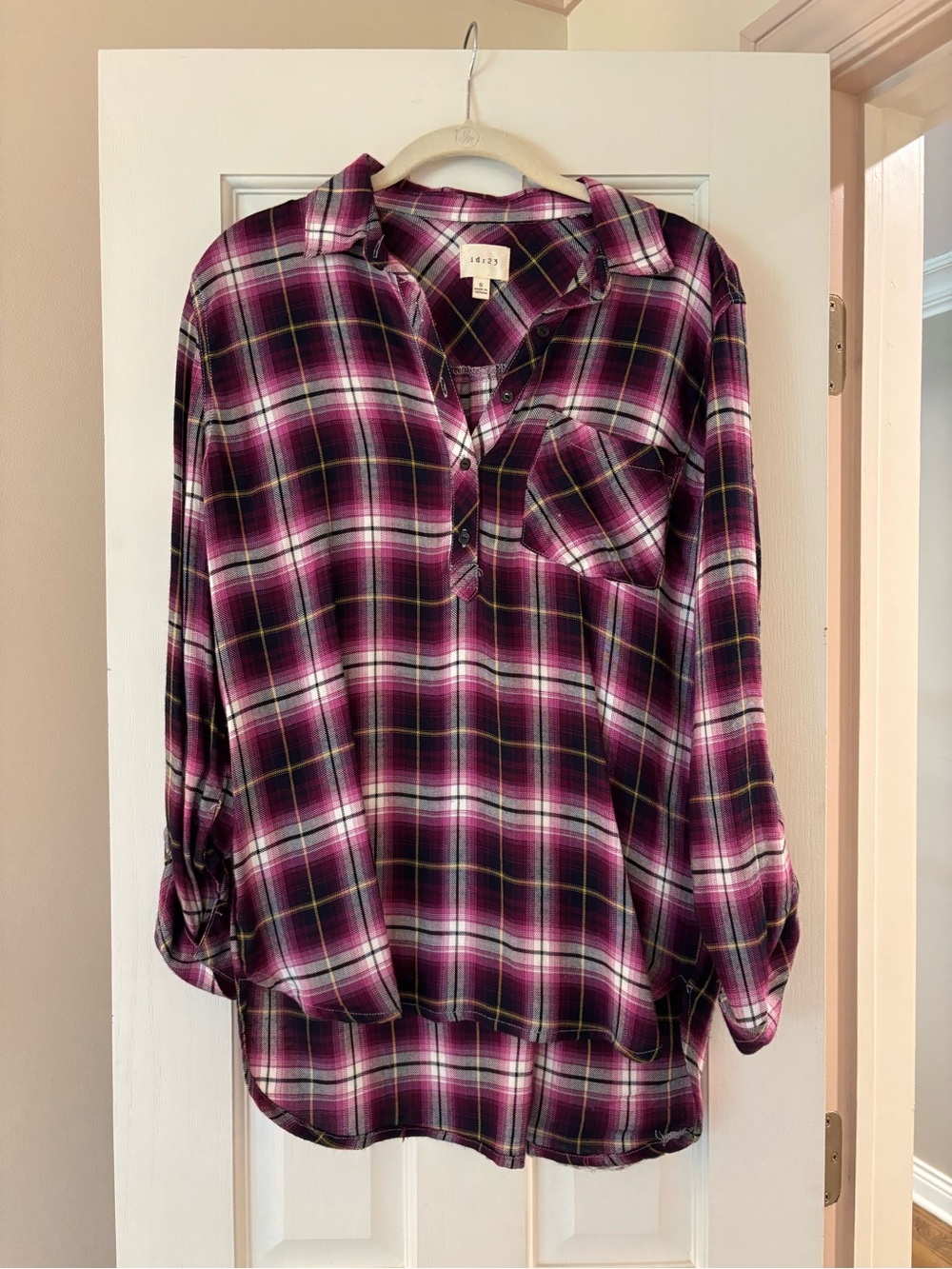Women's Magenta Plaid Button-Down Shirt